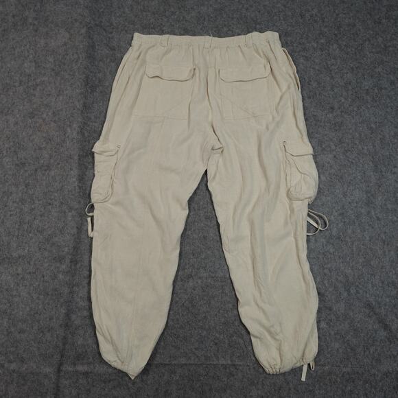Anthropologie Pants Womens Extra Large Jogger Cargo Linen Ivory Pull On Baggy - Picture 6 of 10
